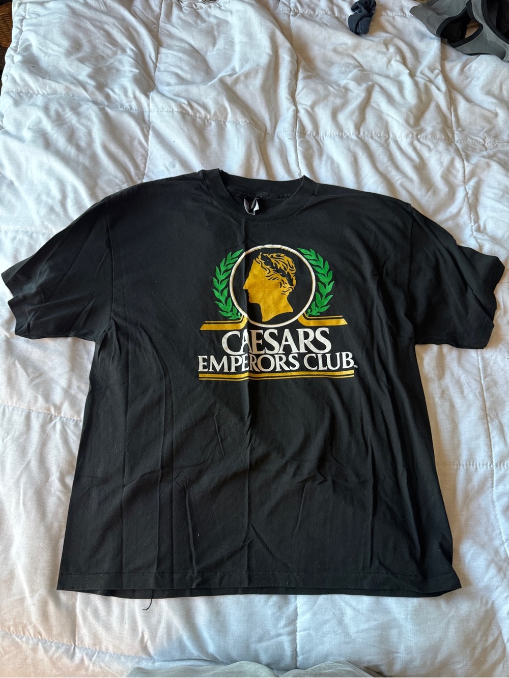 Hanes Black T-Shirt with Gold and Green Caesars Emperors Club Logo